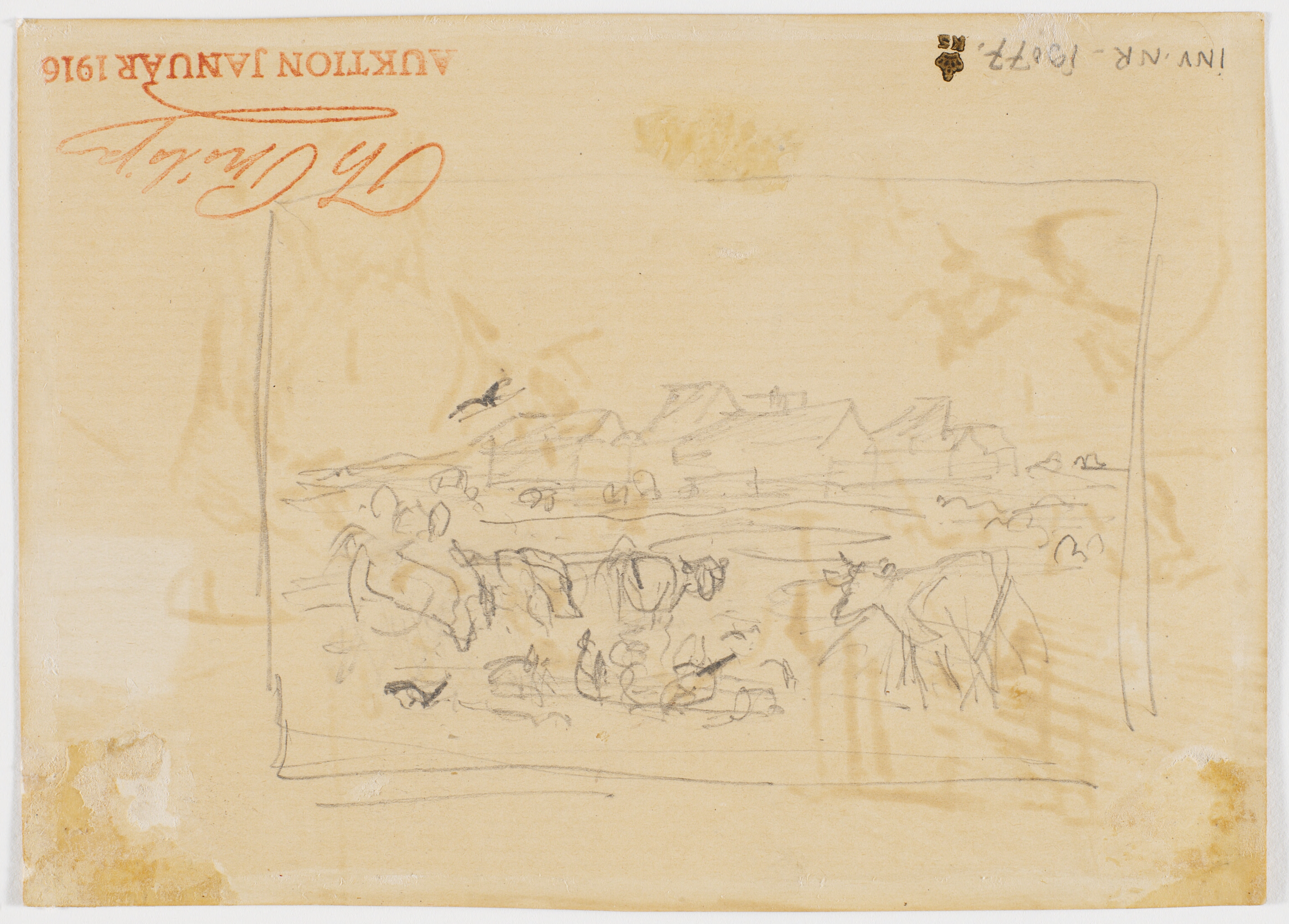 Kreaturer og høns foran huse